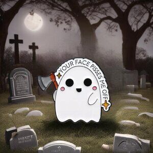 Ghost Saying Your Face Pisses Me Off Enamel Pin Brooch Spooky Halloween